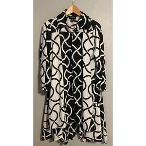Step in Style Dress Womens Large Black White Abstract Print Button Up Artsy